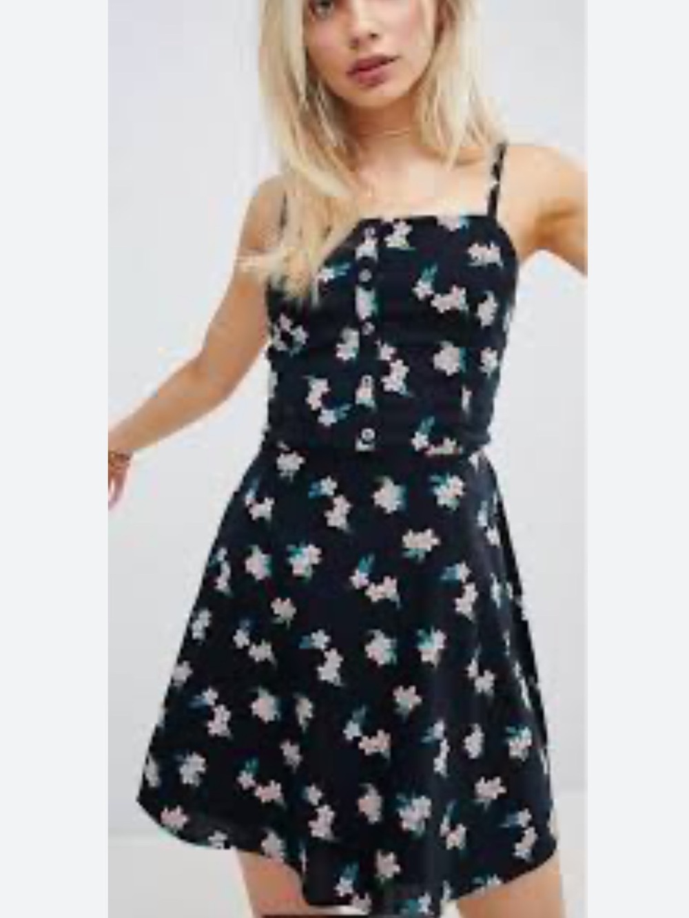 Hollister Black Floral Button-Front Sundress with Spaghetti Straps size Small
